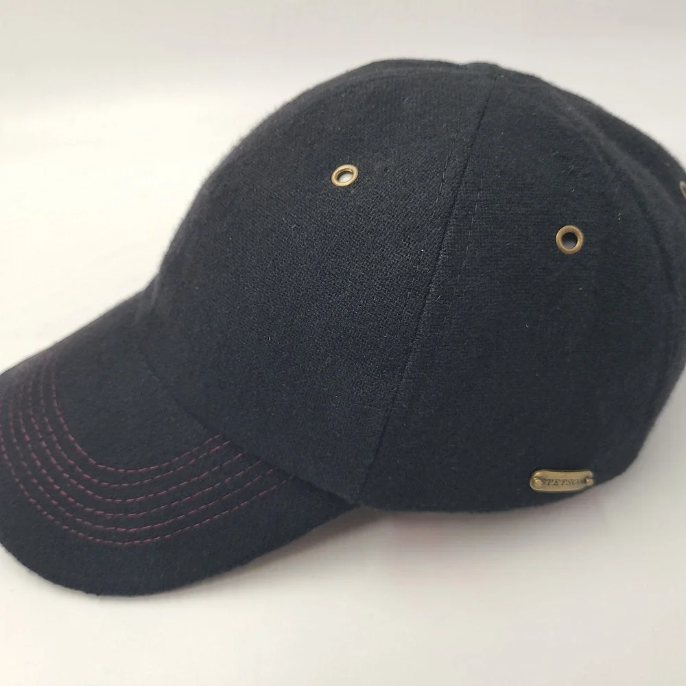 Stetson Hat Strapback Black Wool Blend Metal Logo Plaid Casual Baseball Cap Men - Picture 6 of 13